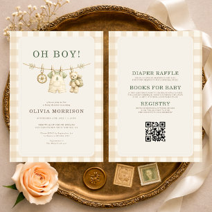 Invitación Todo en uno Oh Boy Woodland Clothesline Baby Showe