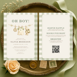 Invitación Todo en uno Oh Boy Woodland Teddy Bear Baby Shower