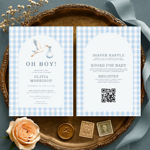Invitación Todo en Uno Oh Chico Cigüeña Cuadros Baby Shower