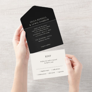 Invitación Todo En Uno Olga Black Modern Boda