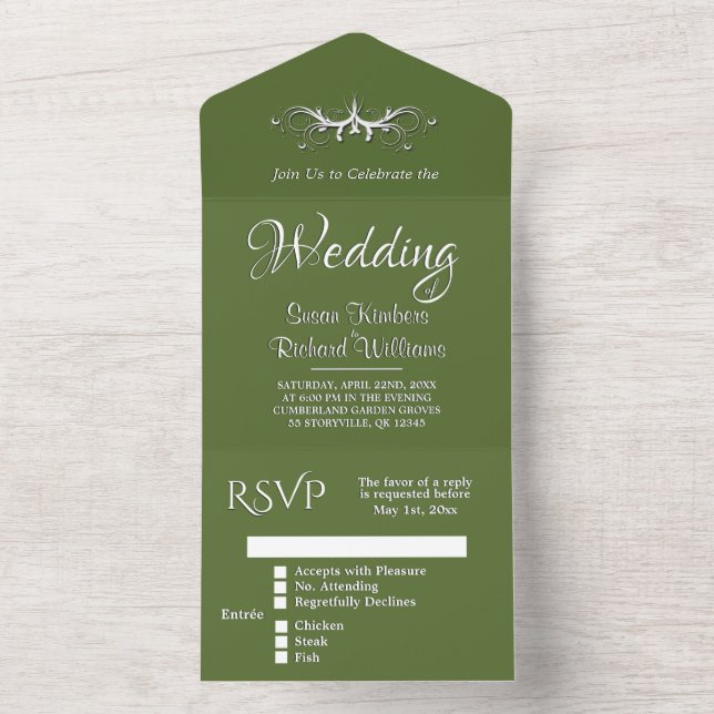 Invitación Todo En Uno Olive de moda y Tri blanco con Boda Rsvp A (Interior)