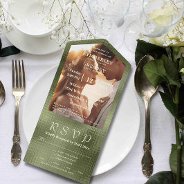 Invitación Todo En Uno Olive Sage Green Shimmer Background Photo