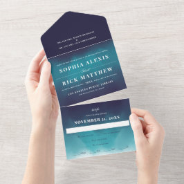 Invitación Todo En Uno Ombre Boda de ondas azul turquesa