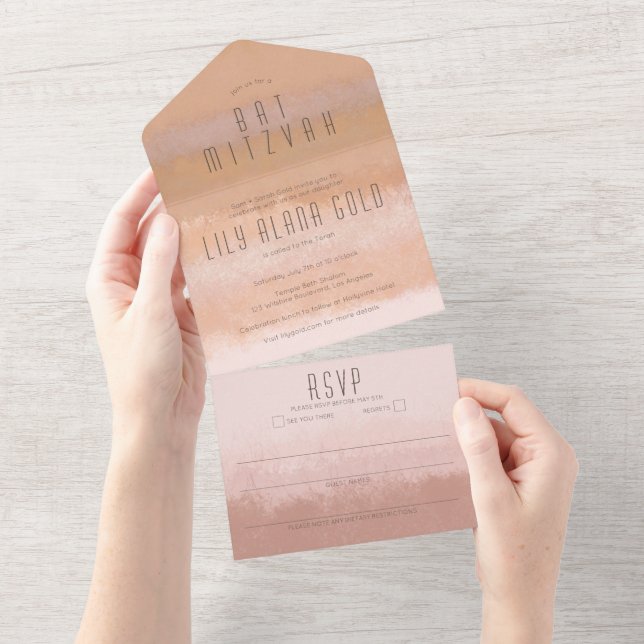 Invitación Todo En Uno Ombre Neutral Elegante BAR PERSONALIZADO MITZVAH (desgarro)