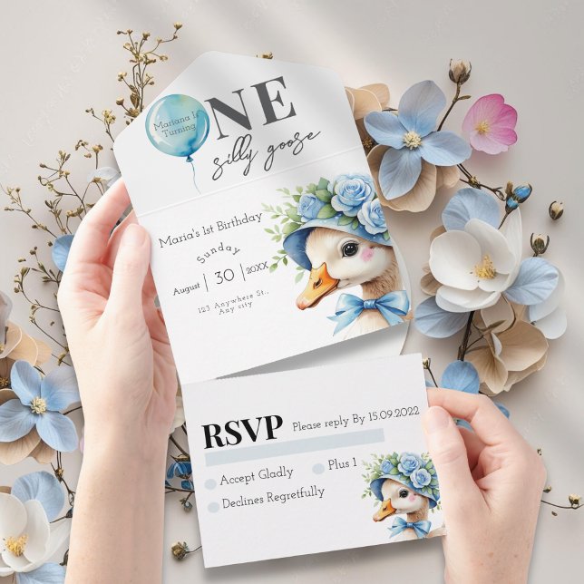 Invitación Todo En Uno One Silly Goose Boy 1st Birthday  Invitation (Subido por el creador)