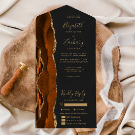 Invitación Todo En Uno Opciones de Cena Oscura Ágata Oro Oxidado Boda