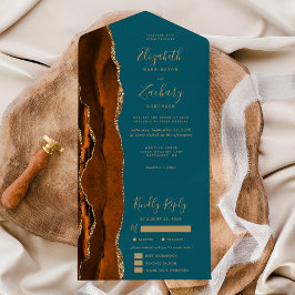 Invitación Todo En Uno Opciones de comida azul turquesa Ágata dorada oxid