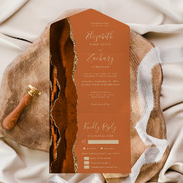 Invitación Todo En Uno Opciones de comida de ágata dorada oxidada Boda
