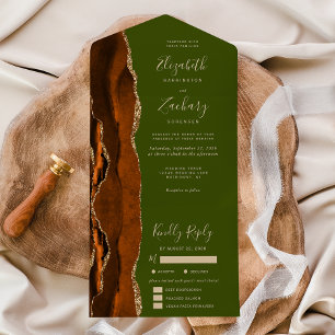 Invitación Todo En Uno Opciones de comida de bodas en verde oliva ágata d