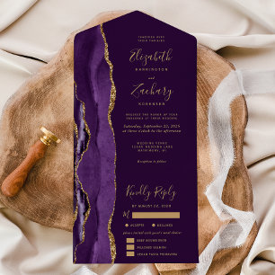 Invitación Todo En Uno Opciones de comida de ciruela de ágata de oro púrp