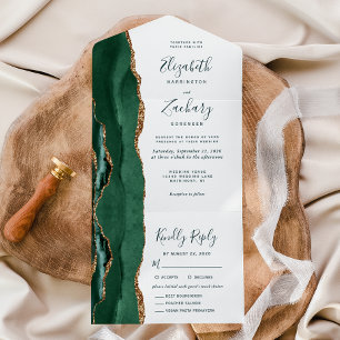 Invitación Todo En Uno Opciones de comida de oro verde esmeralda para la