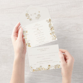 Invitación Todo En Uno Opulenta Boda de Jardín Dorado