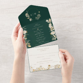 Invitación Todo En Uno Opulenta Boda de Jardín Dorado