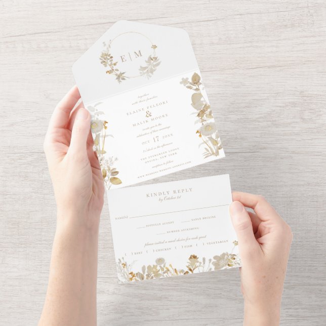 Invitación Todo En Uno Opulenta Boda de Jardín Dorado (desgarro)
