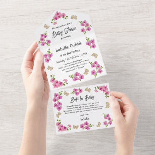 Invitación Todo En Uno Orchids Tropical Butterfly Baby Shower