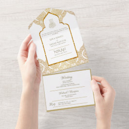 Invitación Todo En Uno Organización de Oro del BODA Islámico NIKAH WALLIM
