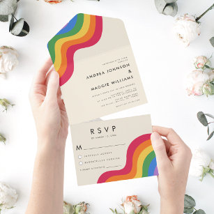 Invitación Todo En Uno Orgullo gay arcoiris Boda colorido de la bandera L