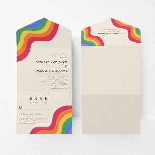 Invitación Todo En Uno Orgullo gay arcoiris Boda colorido de la bandera L