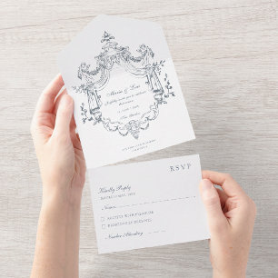 Invitación Todo En Uno Ornamento Elegante Barroco, Boda