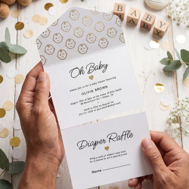 Invitación Todo En Uno Oro blanco moderno Oh Baby Shower (Subido por el creador)