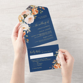 Invitación Todo En Uno Oro Boda de la noche de otoño deja flores