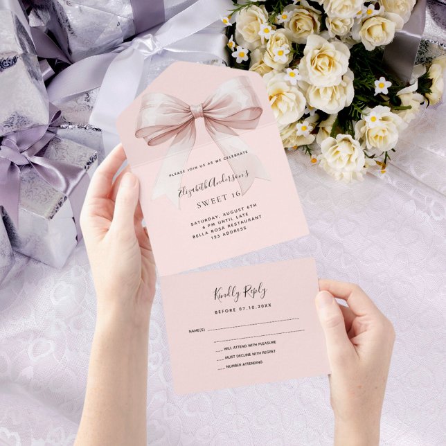 Invitación Todo En Uno Oro rosa rosa amarillo dulce 16 rsvp (Subido por el creador)