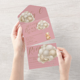 Invitación Todo En Uno Oro Rosado Podemos Esperar Baby Shower