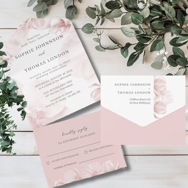 Invitación Todo En Uno Orquídea rosa polvorienta todo en una boda (Subido por el creador)