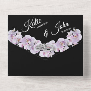 Invitación Todo En Uno Orquídeas Blancas de Boda en código QR de foto neg