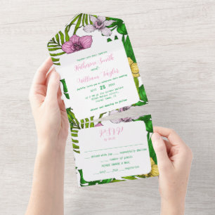 Invitación Todo En Uno Orquídeas y hojas de palma