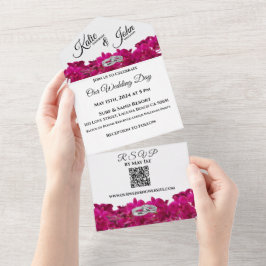 Invitación Todo En Uno Orquides de Fuchsia en Boda fotográfico blanco-