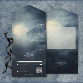 Invitación Todo En Uno Oscuro Gothic Luna Completa Noche Sky Código QR