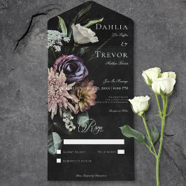 Invitación Todo En Uno Oscuro Gótico Misterioso Floral Muerta Sin Cena