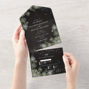 Invitación Todo En Uno Oscuro negro Moody Rustic Silver Greeneration