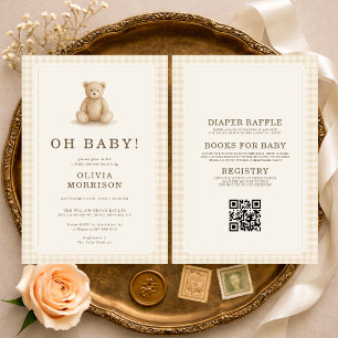 Invitación Todo en uno Osito de Gingham Oh Baby Baby Shower