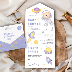 Invitación Todo En Uno Osito de peluche del espacio exterior Cumpleaños d