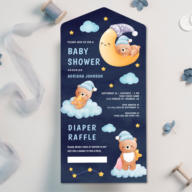 Invitación Todo En Uno Oso de peluche durmiente en Baby Shower azul de la (Subido por el creador)