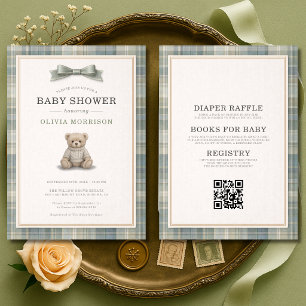 Invitación Todo en uno Oso de peluche Fiesta de bebé con lazo