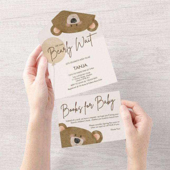 Invitación Todo En Uno Oso lindo Podemos anticipar Baby Shower de espera  (desgarro)