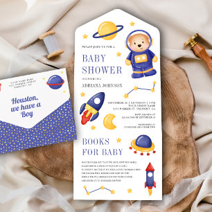 Invitación Todo En Uno Oso Teddy Astronauta Espacio Exterior Dulce Shower