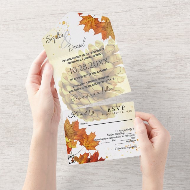 Invitación Todo En Uno Otoño Acuarela Marrón (desgarro)