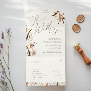 Invitación Todo En Uno Otoño Boda Beige de foca y envío