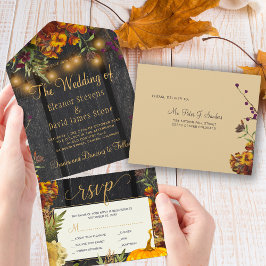 Invitación Todo En Uno Otoño boda de calabaza de leña floral rústico de o
