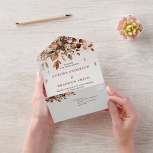 Invitación Todo En Uno Otoño deja al país ruso Boho Boda