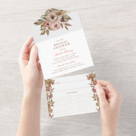 Invitación Todo En Uno Otoño Floral Caída Bridal Ducha y Receta