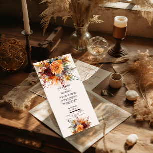 Invitación Todo En Uno Otoño Naranja Quemado Pampas de Hierba Acuarela Bo