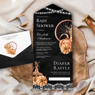 Invitación Todo En Uno Otoño ruso otoño Boho Calabaza negro Baby Shower
