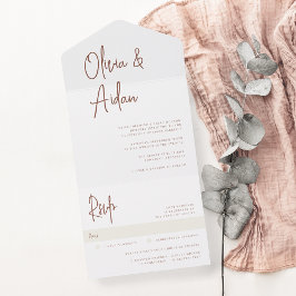 Invitación Todo En Uno Oxido | Boda de escritura manuscrita moderna