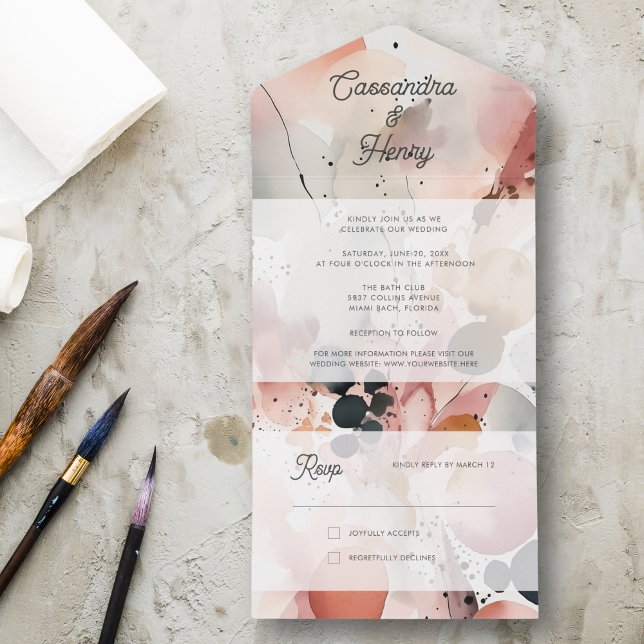Invitación Todo En Uno Painterly acuarela moderna Pastel Primavera Weddin (Subido por el creador)