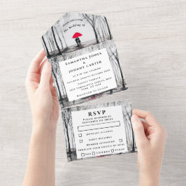 Invitación Todo En Uno País de Birch de Pareja de Madera Rústica de Invie